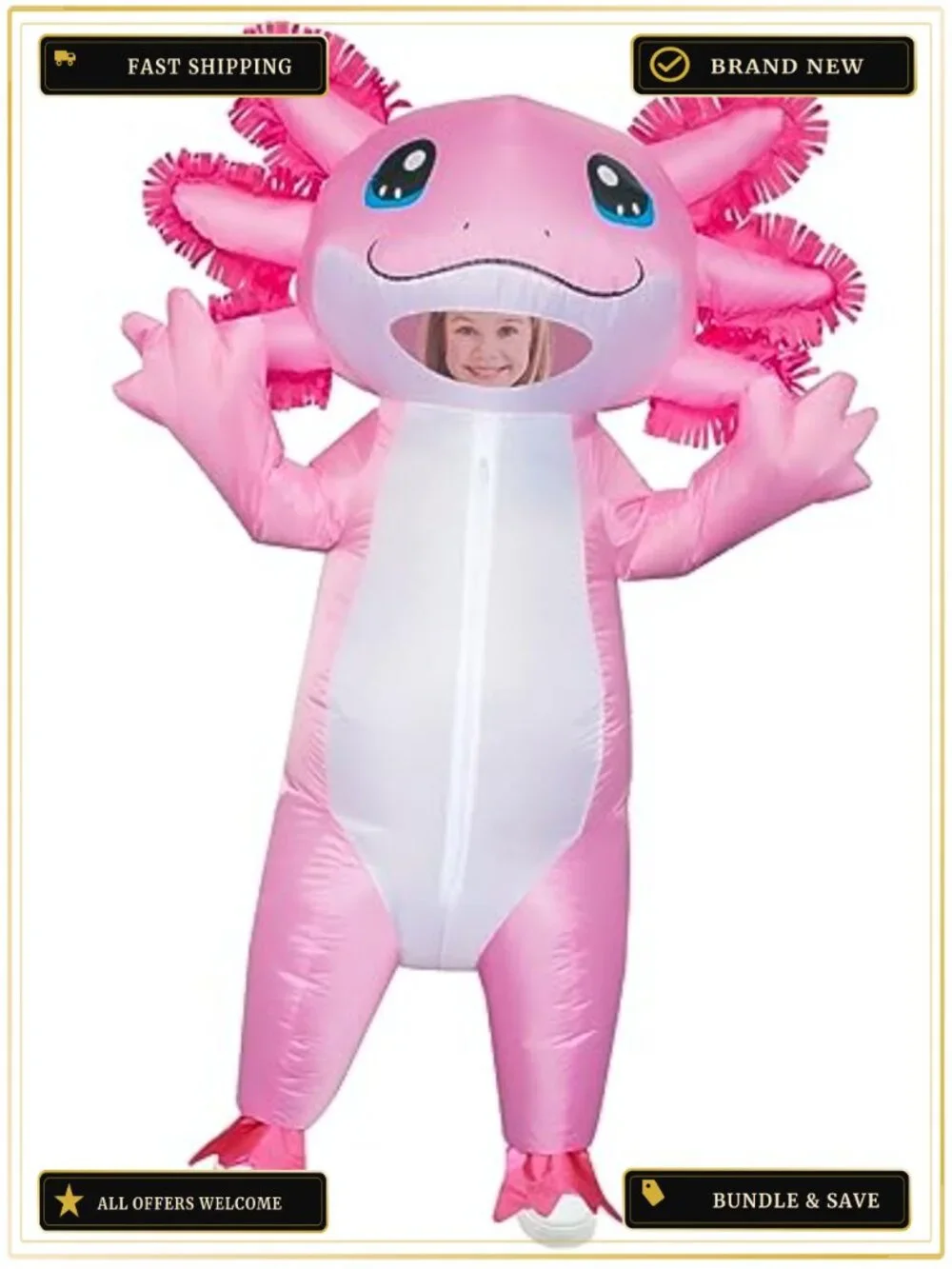 Kids Inflatable Axolotl Costume Polyester Halloween Blow Up Suit